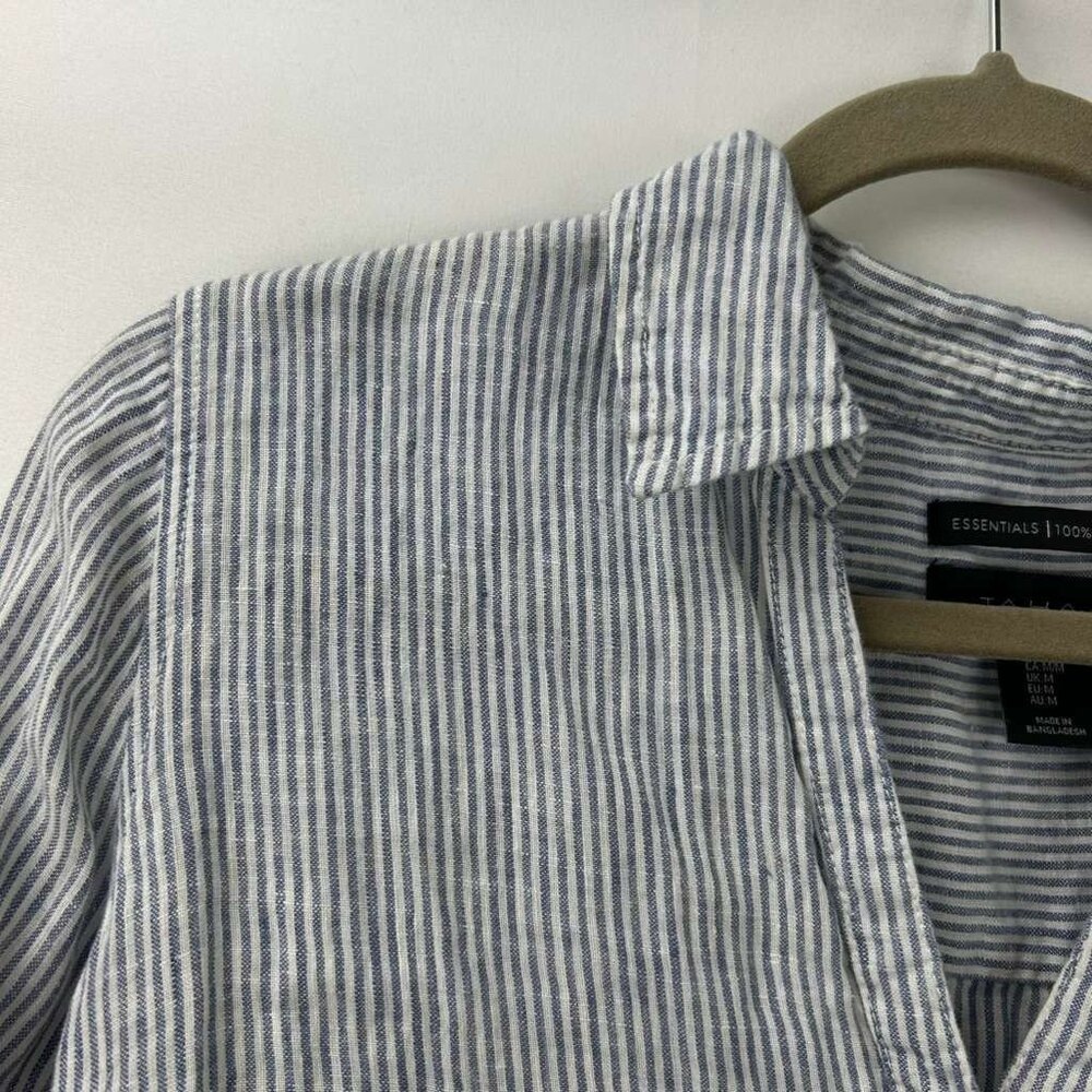 Tahari Women's Medium 100% Linen Button Long Sleeve Tunic Shirt Striped - Picture 12 of 14